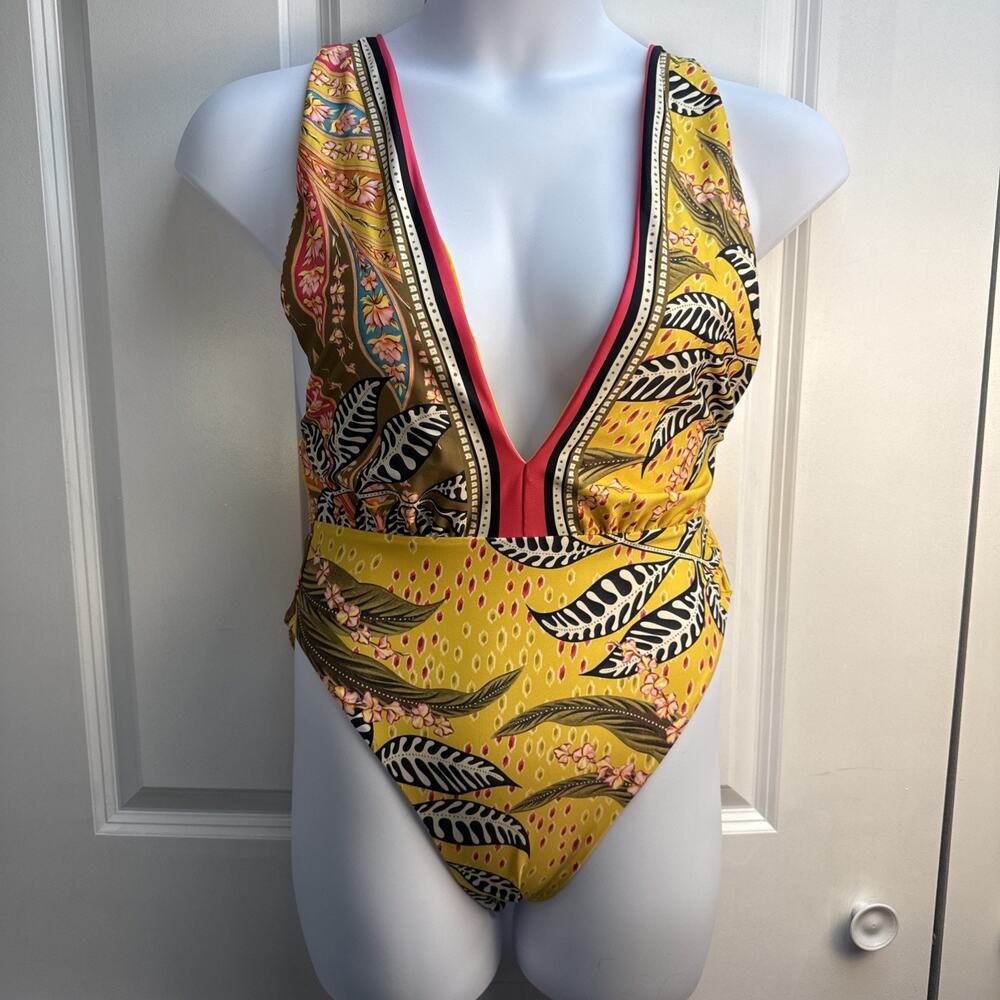 Agua Bendita Swimsuit Womens XL Ellis Lula Plunge Floral Tropical One Piece NWT - Picture 2 of 15